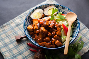 Steamed Rice with Red-Cooked Pork
