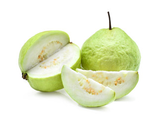 fresh guava fruit with slice isolated on white background