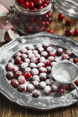 Fresh cranberries with powdered sugar