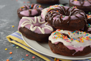 Chocolate donuts with icing
