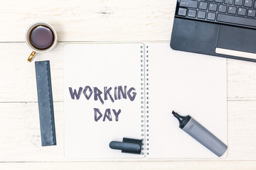 Cup of tea in morning and text in Notepad