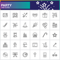 Party line icons set, outline vector symbol collection, linear pictogram pack isolated on white, logo illustration