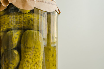 Canned cucumbers in a jar