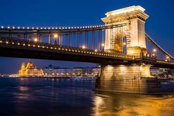 views to chain bridge and parlament, icons of budapest, hungary