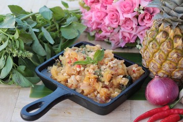 Pineapple curry with pork in pan delicious.