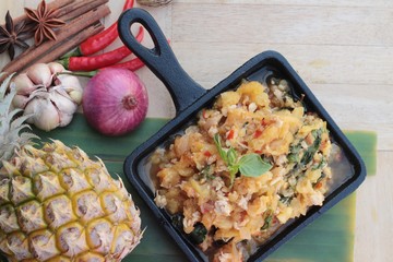 Pineapple curry with pork in pan delicious.