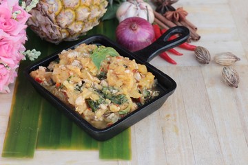 Pineapple curry with pork in pan delicious.