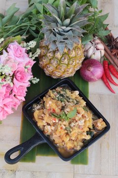 Pineapple curry with pork in pan delicious.