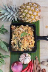 Pineapple curry with pork in pan delicious.