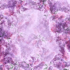     Watercolor, floral, vintage frame, framing, decoration.Branch of lilac flowers. Beautiful, fashion illustration 