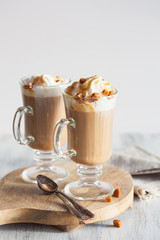 latte with whipped cream and caramel