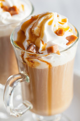 latte with whipped cream and caramel
