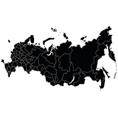 Подробная карта Российской федерации с границами регионов. Векторная иллюстрация.