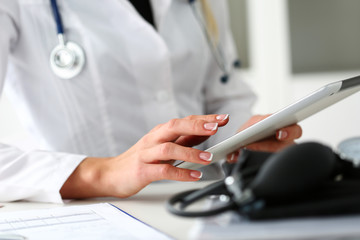Female doctor hold digital tablet pc