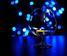 Romantic night with candlelight and bokeh background.New year