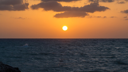 Wonderful sunset on the sea beach on the Mediterranean Sea. Cyprus.