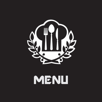 menu banner with utensils and chef hat