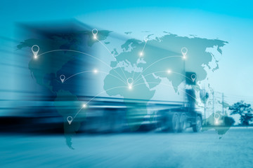 World international map connection connect network with blurred distribution logistic cargo...