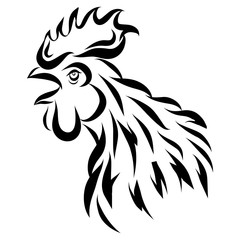 Vector illustration with black rooster head isolated on white.