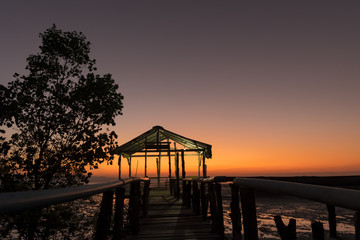 waterfront pavilion and sunset at Bakunyai island, Satun provinc