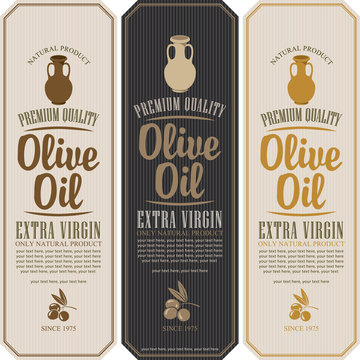 set vector label for olive oil with a clay jug