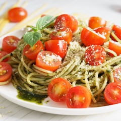Pasta spaghetti with pesto sauce