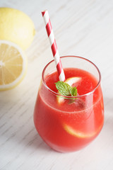 Watermelon juice with lemon and mint