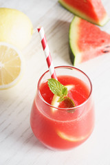 Watermelon juice with lemon and mint