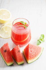 Watermelon juice with lemon and mint