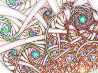 Light colorful fractal swirls, digital artwork for creative graphic design