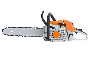 Fototapeta premium Chainsaw gasoline metal with horizontal saw, side view. 3D rendering