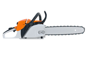 Chainsaw gasoline cutter machinery technology, side view. 3D rendering
