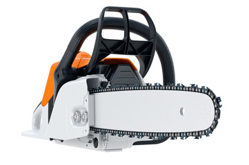 Naklejka premium Chainsaw gasoline industry cutter with sharp chain. 3D rendering