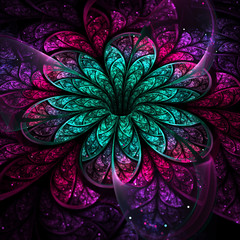Dark dreamy fractal flower, digital artwork for creative graphic design