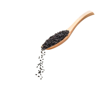 Black Sesame Seeds on white background.