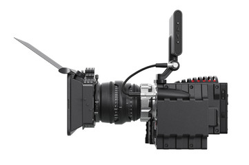 Camera video black professional, side view. 3D rendering