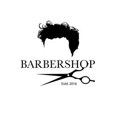 Logo for barbershop, hair salon with hipster haircut and barber scissors. Vector Illustration