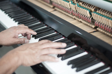 Obraz premium Piano interior construction design with nut and bolts and keyboards composition