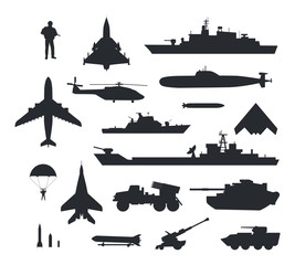 Set of Military Armament Vector Silhouettes