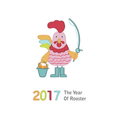 Cute cartoon rooster character illustration. Calendar  template for creating a calendar with funny cocks. Symbol of 2017 Chinese New Year
