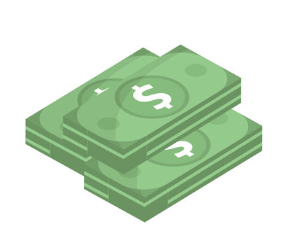 Dollar icon, flat design. Money dollars isolated on white background. Vector illustration, clip art