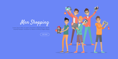 Man Shopping Conceptual Flat Vector Web Banner