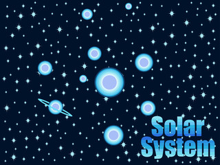 Solar system in 80's retro style. Space travel. Vector illustration.