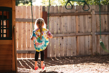 Back view of girl on swing