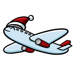 Funny Christmas plane flying with Santa's hat - vector.
