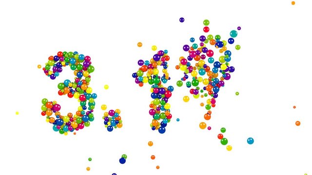 3.1% colorful percentage numbers formed of multicolored spheres isolated on white for use as a decorative design template for business or advertising
