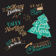 Xmas and NY stickers and logotypes set