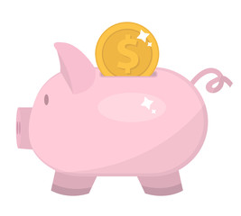 Piggy bank icon, flat design. Pig moneybox isolated on white background. Vector illustration, clip art