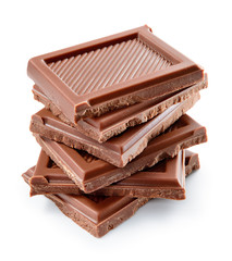 Chocolate bar. Pieces isolated on white background