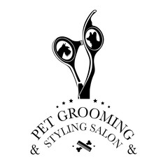 Logo for pet hair salon, styling and grooming shop, pet store for dogs and cats. Vector illustration